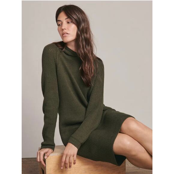 Wrap London Dark Moss Wool & Organic Hooded Dress Size 10 - Picture 1 of 6